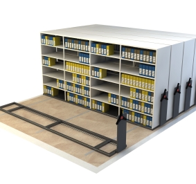 Esquema en 3D del almacenamiento de archivos en carros móviles Proroll
			