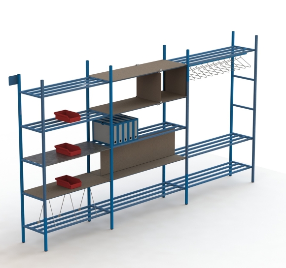 Estantería Protub 3D con tapas de estante de madera y bandejas de caño
													