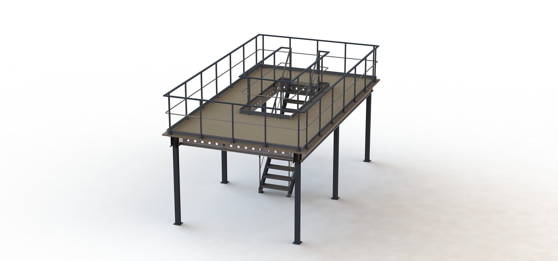 Plataforma metálica Proplus LP3 con escalera integrada en el centro de la plataforma